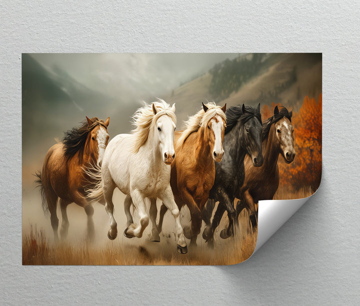 Thundering Freedom – Wild Horses Running in Autumn Canvas Print
