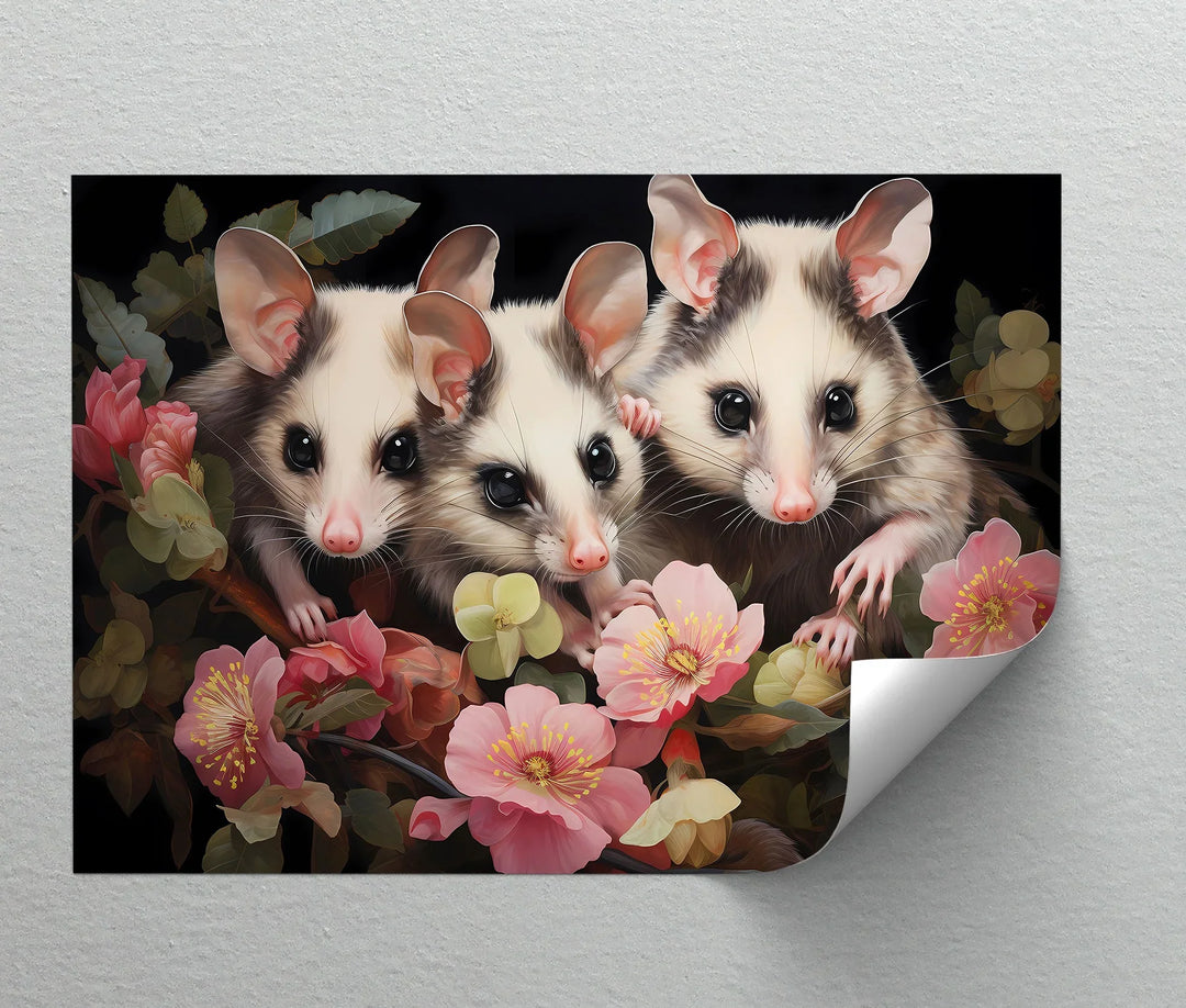 Curious Possum Trio Among Blossoms – Animal Canvas Print - MyPhotoStation