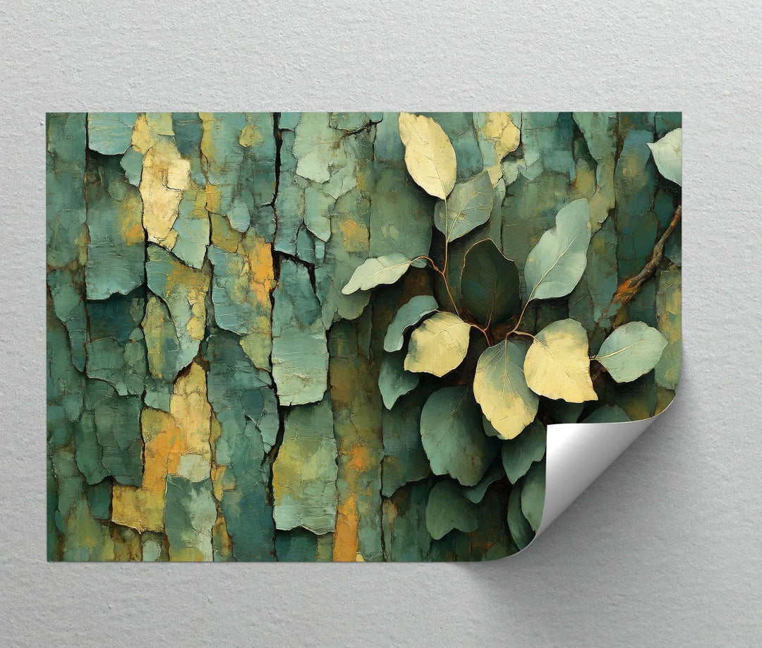 Cracked Earth Botanica – Textured Green Bark and Leaf Canvas Print - MyPhotoStation