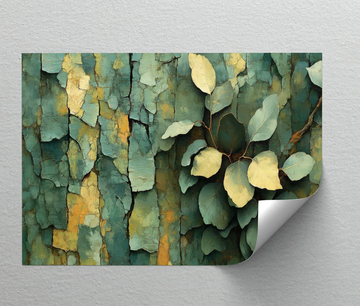 Cracked Earth Botanica – Textured Green Bark and Leaf Canvas Print - MyPhotoStation
