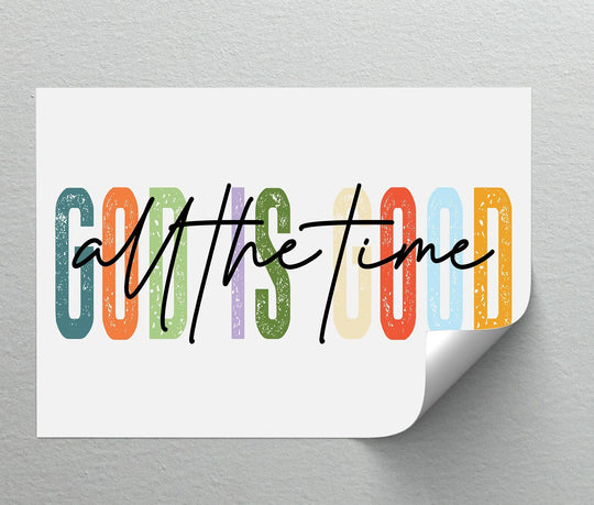 Negative space surrounds the playful lettering of this God is Good All the Time premium canvas decor, creating a light and inspiring wall art piece.