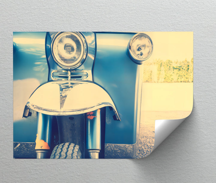 Chrome Nostalgia – Retro Blue Scooter Front Canvas Print