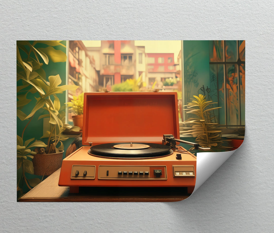Groove in Bloom – Retro Record Player Canvas Print