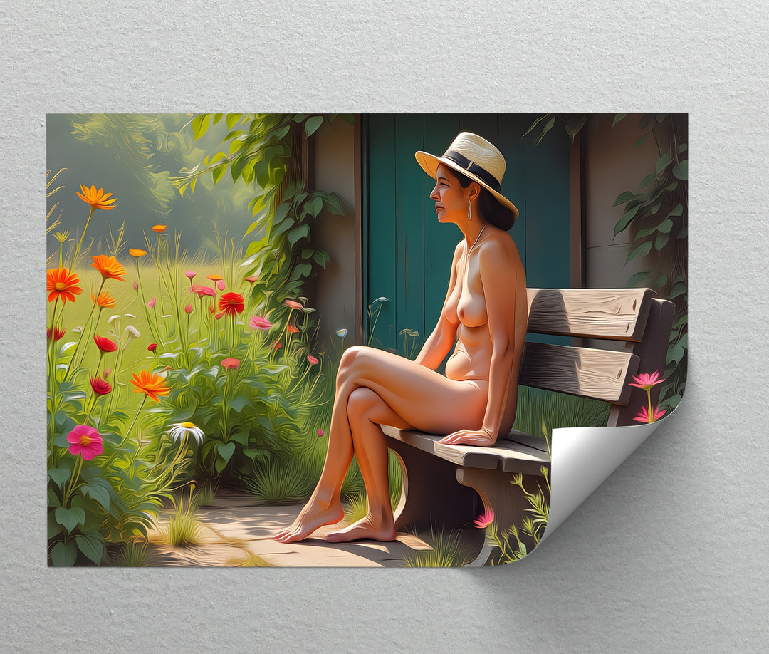 Garden Reverie – Nude Woman with Hat Canvas Wall Art | Large Art