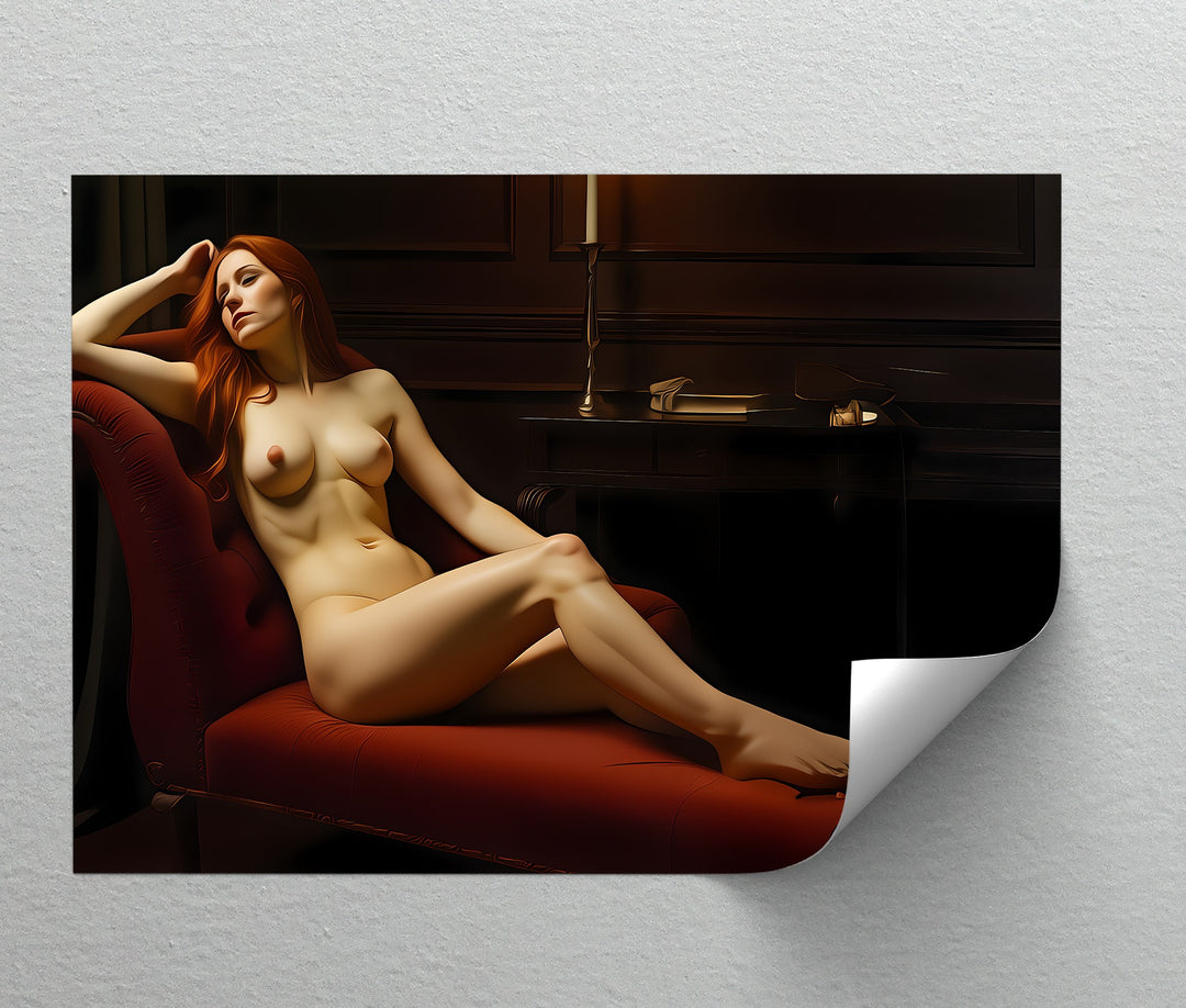 Velvet Reverie – Nude Redhead Erotic Canvas Wall Art | Naked Art