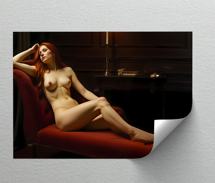 Velvet Reverie – Nude Redhead Erotic Canvas Wall Art | Naked Art