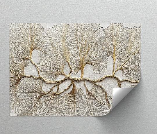 Off-white hues dominate this golden ginkgo fan leaves canvas wall art, creating a textured effect perfect as unique canvas wall art.