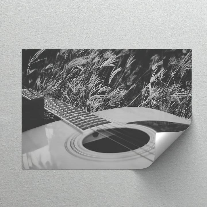 Acoustic Guitar in Field – Black and White Nature Music Canvas Prints - MyPhotoStation