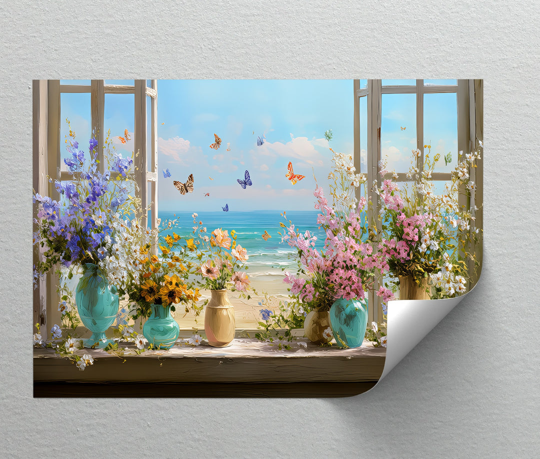 Butterflies and Blossoms – Seaside View Floral Canvas Print