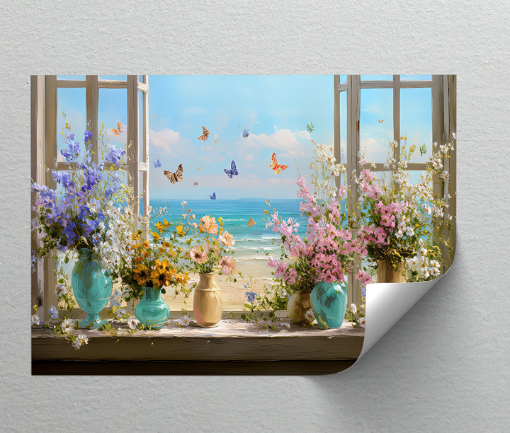 Butterflies and Blossoms – Seaside View Floral Canvas Print