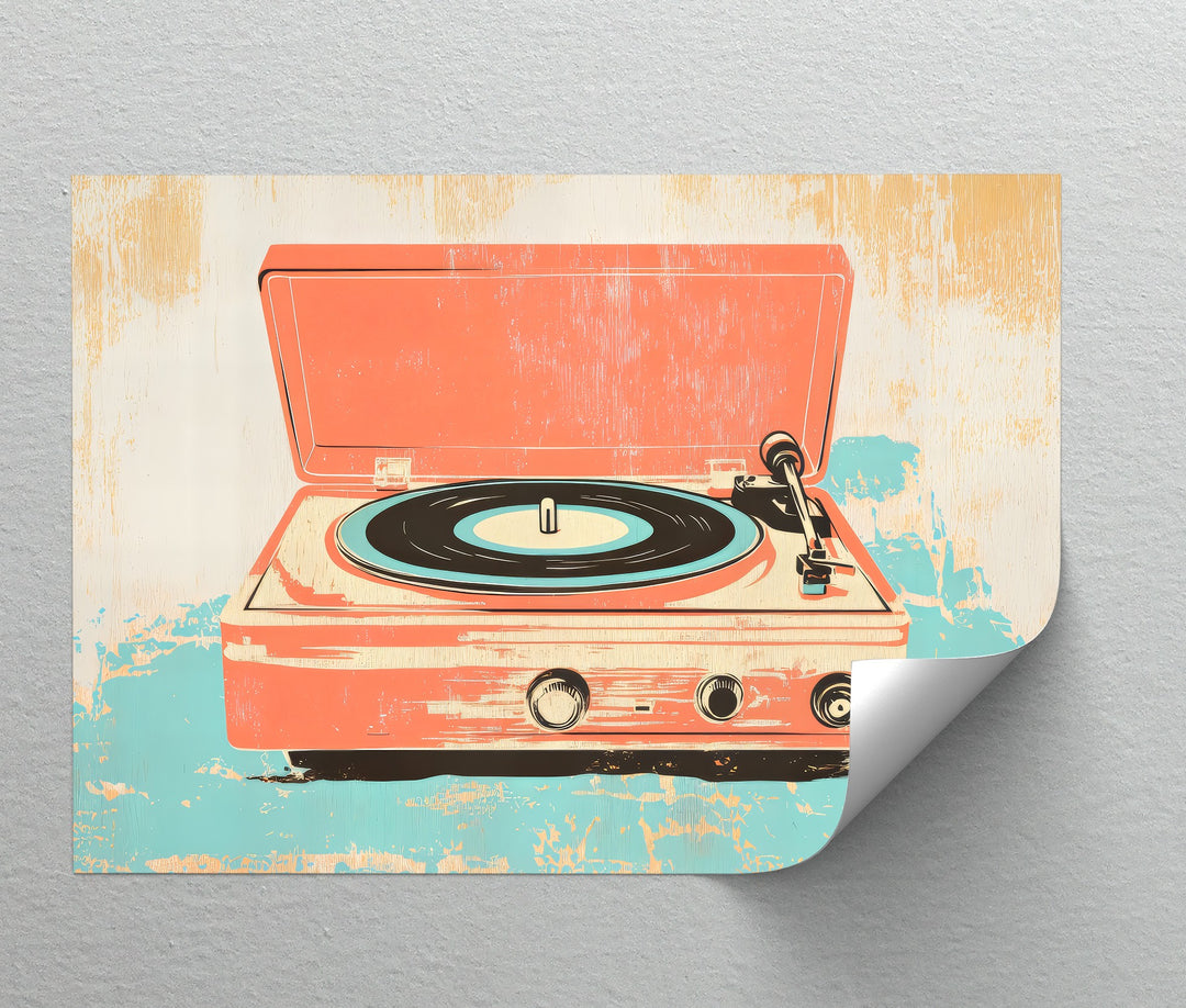 Spin Retro – Pop Art Record Player in Coral and Aqua Canvas Print