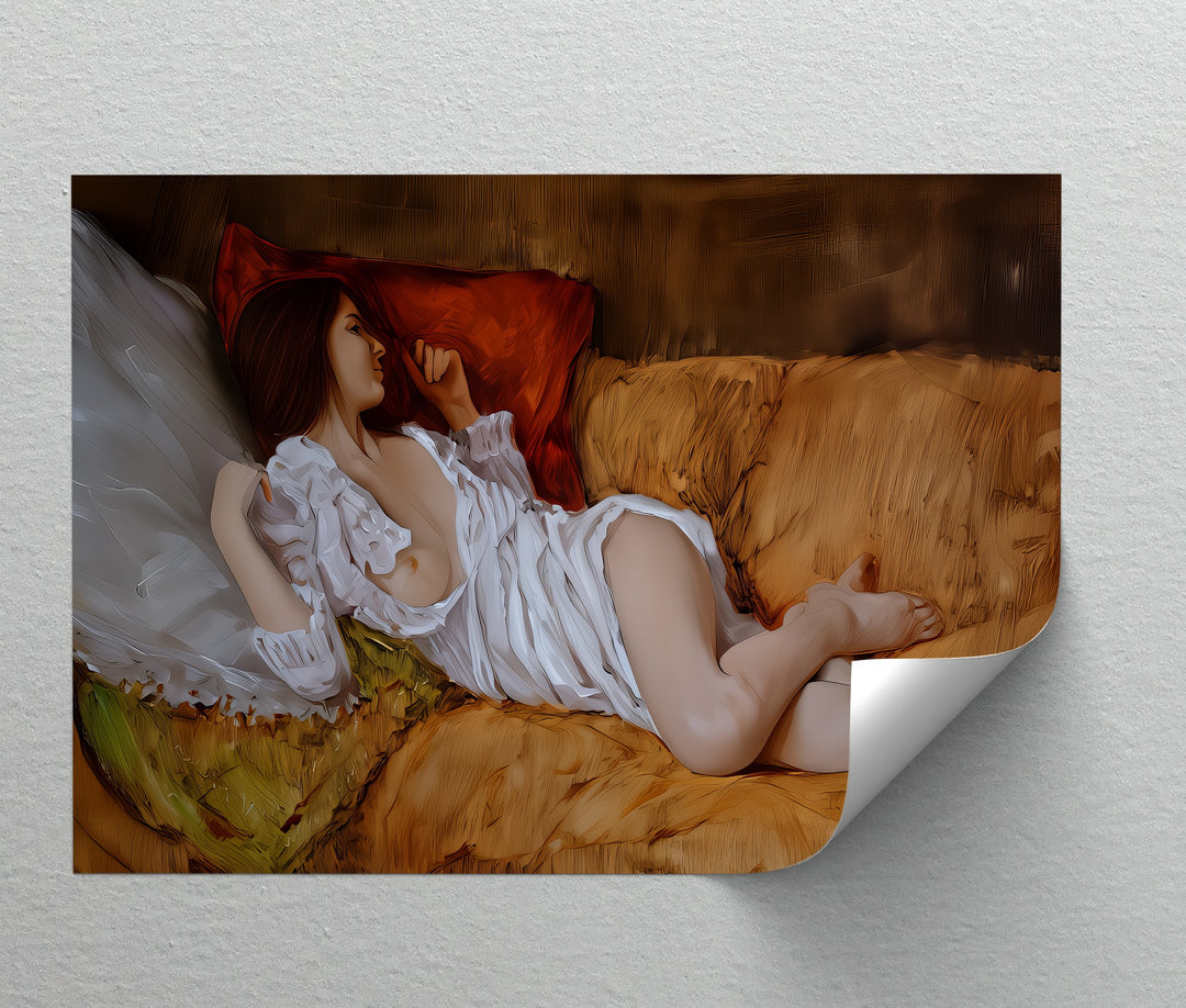Velvet Silence – Reclining Nude Canvas Print | Large Horizontal Wall Art
