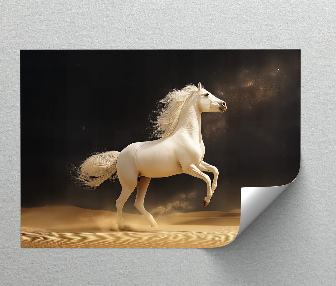 Desert Majesty – White Stallion in Golden Sands Canvas Print