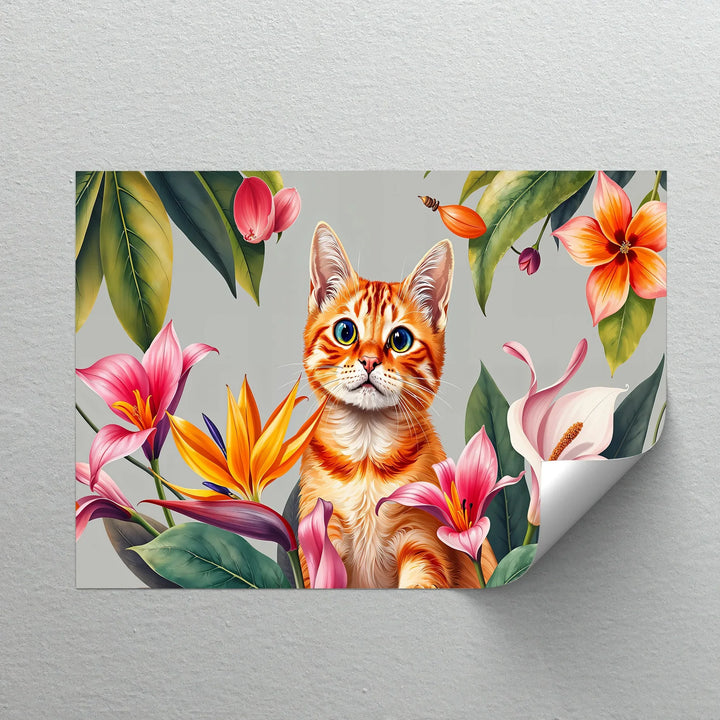 Tropical Curiosity – Orange Tabby Among Exotic Flowers Cat Canvas Print - MyPhotoStation