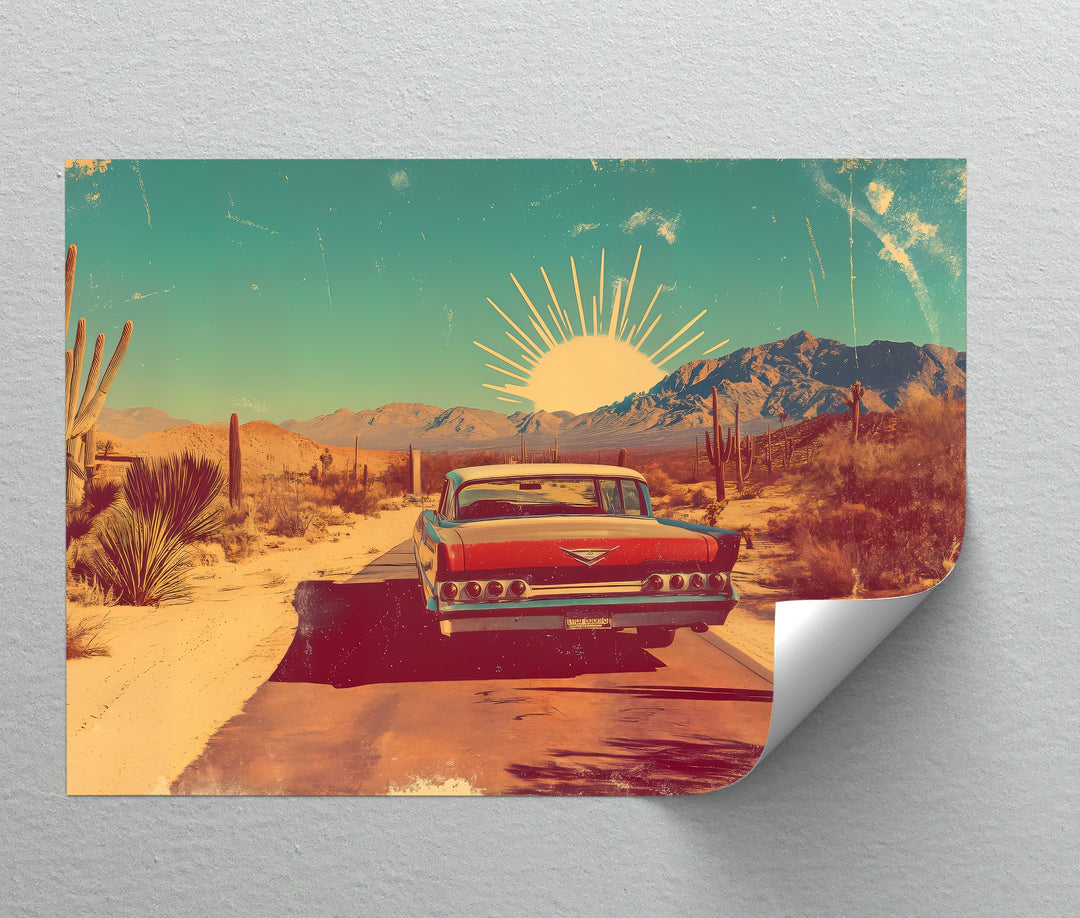 Sunset Cruise – Retro Desert Highway Canvas Print