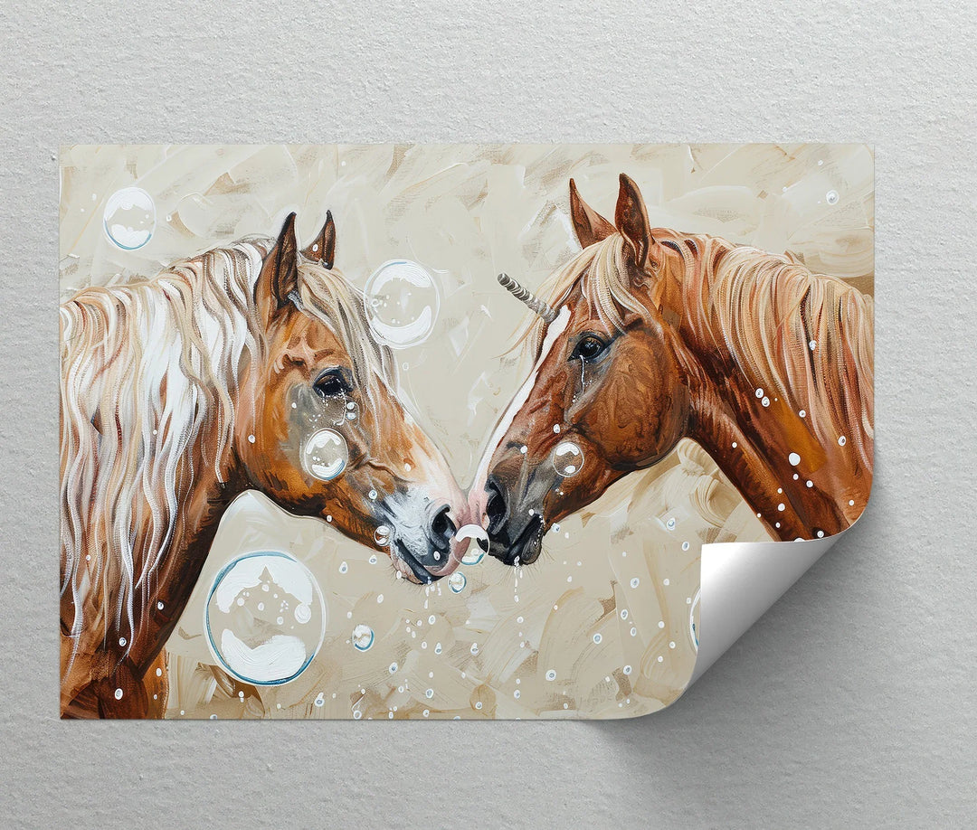 Bubble-Kissed Companions – Playful Unicorn Love Canvas Print - MyPhotoStation