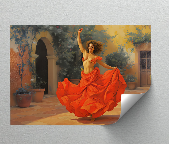 Dancing Woman in Red Skirt – Erotic Canvas Wall Art | Abstract Art