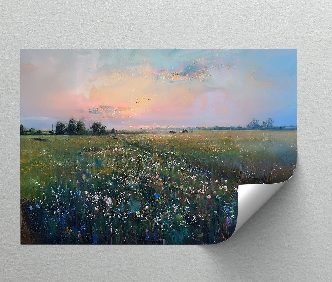 Pastel Twilight – Meadow in Bloom Landscape Canvas Print