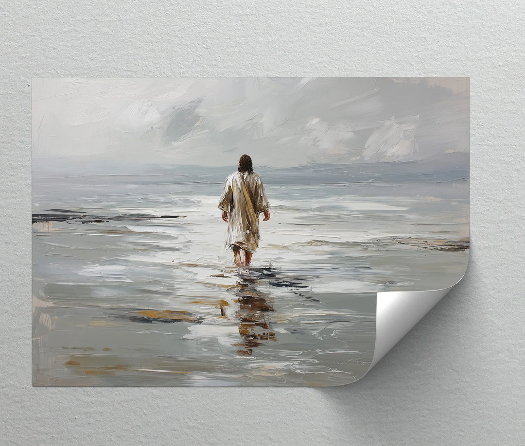 Sacred Solitude – Jesus Walking on the Shore Canvas Print - MyPhotoStation