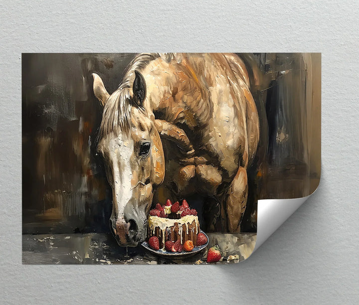 Sweet Tooth Stallion – Horse with Strawberry Cake Animal Canvas Print - MyPhotoStation
