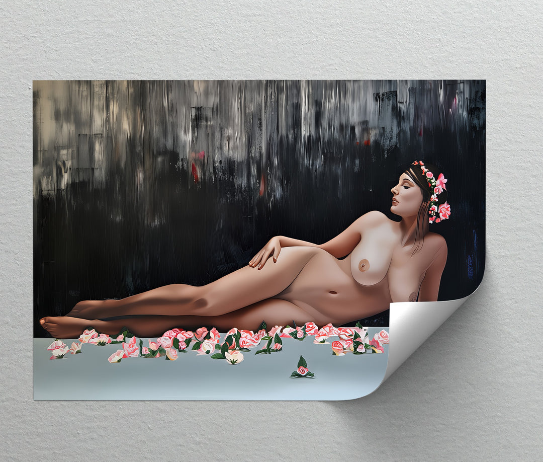 Petals of Grace – Reclining Nude Canvas Wall Art | Floral Erotic Print