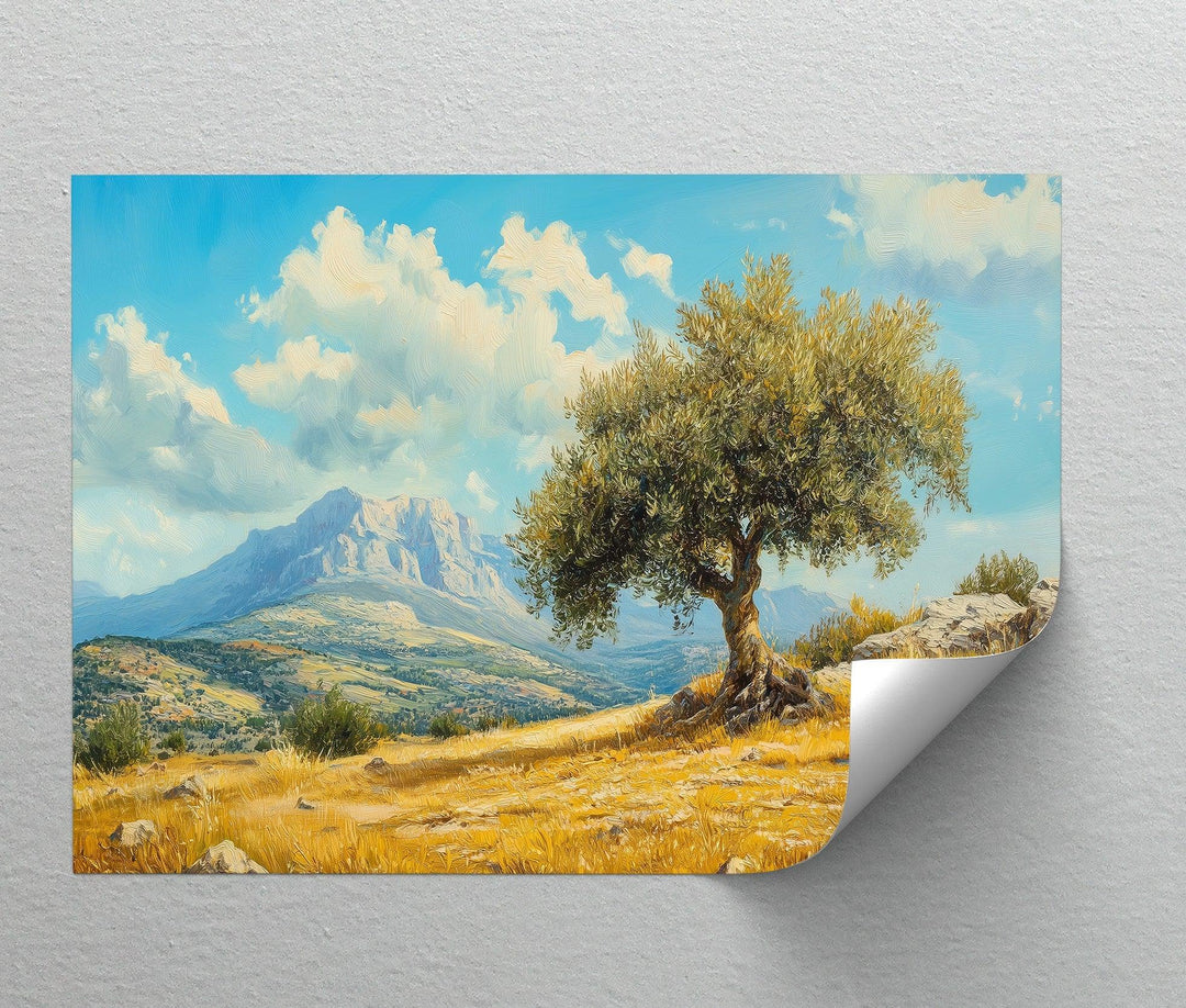 Lone Olive Tree in Golden Valley – Mediterranean Landscape Canvas Print