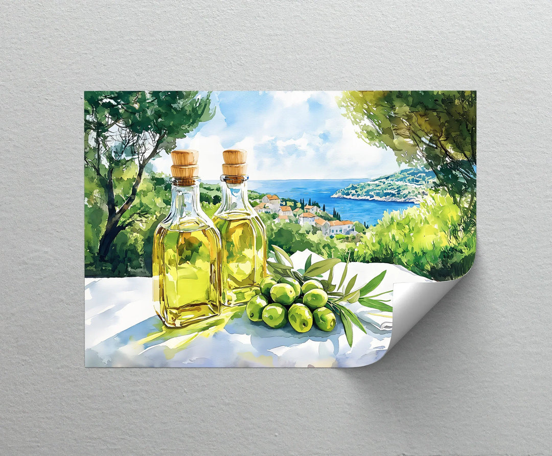 Mediterranean Harvest – Olive Oil Bottles Kitchen Canvas Print - MyPhotoStation