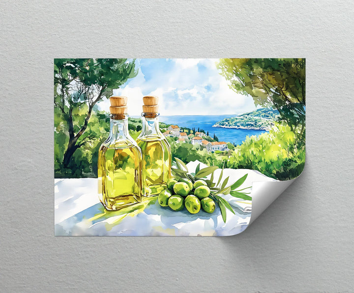 Mediterranean Harvest – Olive Oil Bottles Kitchen Canvas Print - MyPhotoStation