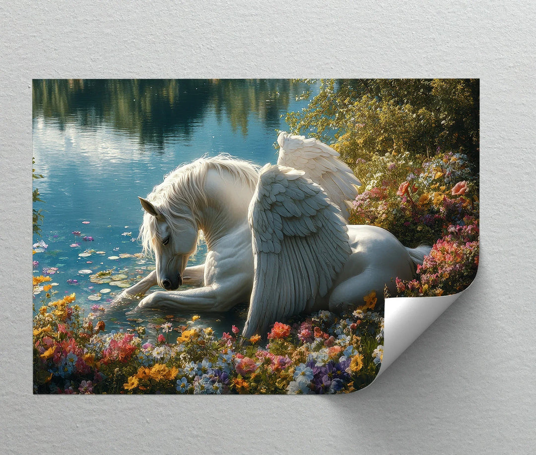 Serene Winged Unicorn by the Water – Fantasy Animal Canvas Print - MyPhotoStation