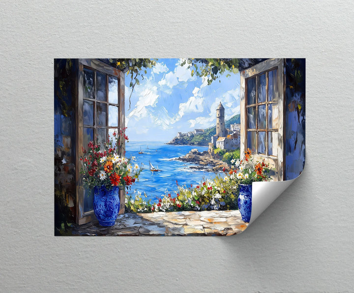 Mediterranean View Through the Terrace – Coastal Kitchen Canvas Print - MyPhotoStation