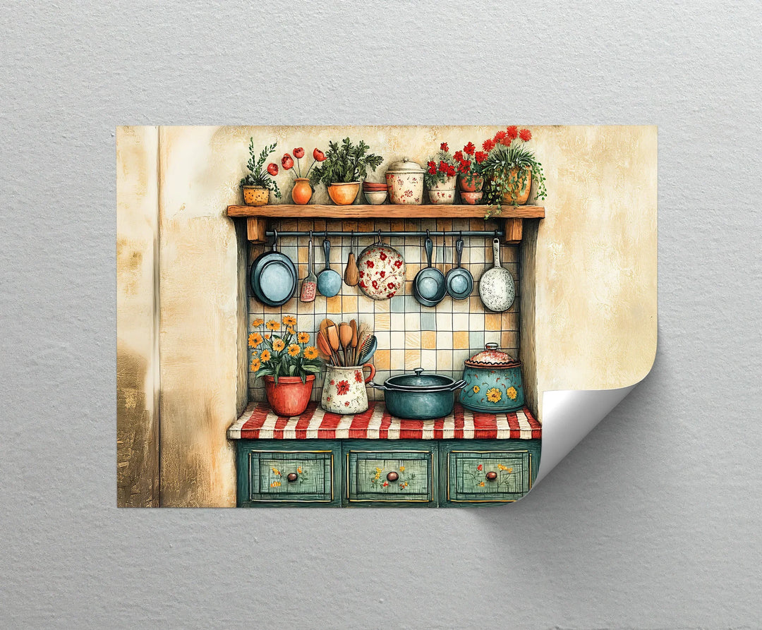 Rustic Cottage Kitchen Shelf – Vintage Kitchen Canvas Print - MyPhotoStation