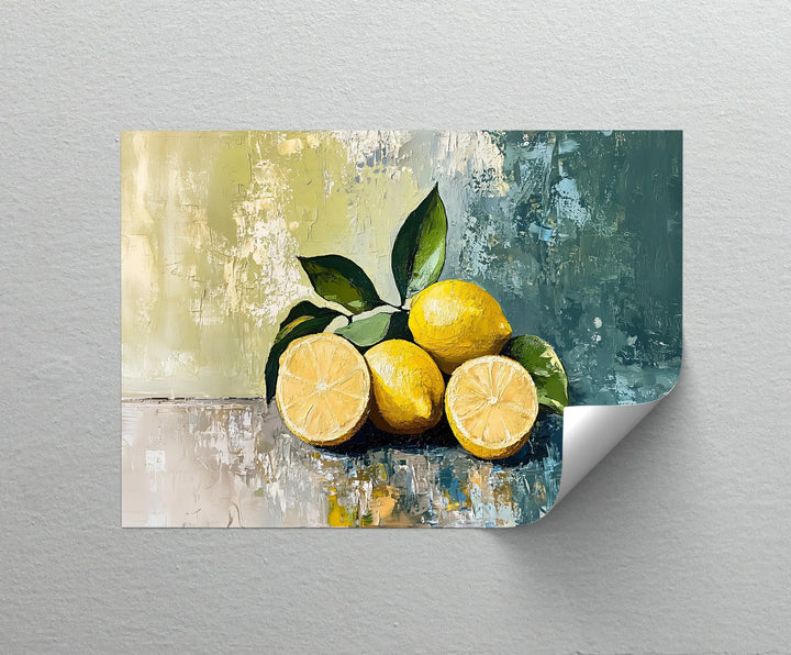 Vibrant Lemons on Blue – Textured Still Life Kitchen Canvas Art - MyPhotoStation