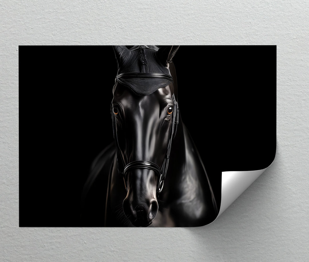 Noir Elegance – Black Horse Portrait Canvas Print
