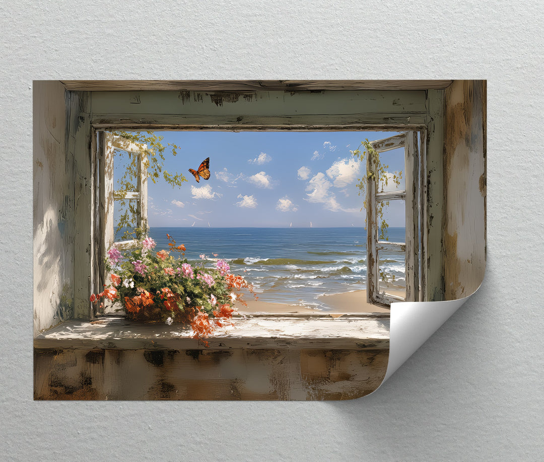 Seaside Serenity – Open Window Ocean View Canvas Print