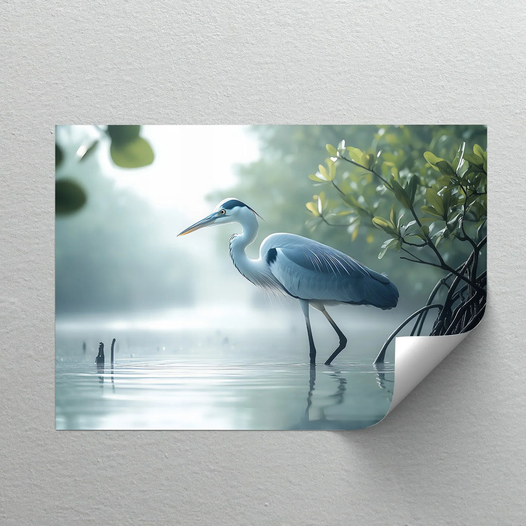 Silent Morning – Heron in the Misty Mangroves Canvas Wall Art - MyPhotoStation