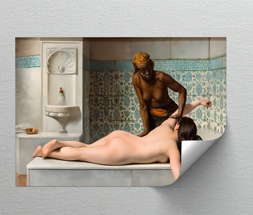 The Bath Attendant – Hammam Erotic Canvas Wall Art | Naked Art