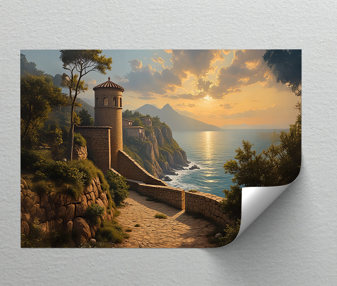 Coastal Sunset Path – Mediterranean Seaside Canvas Wall Art | Canvas Art