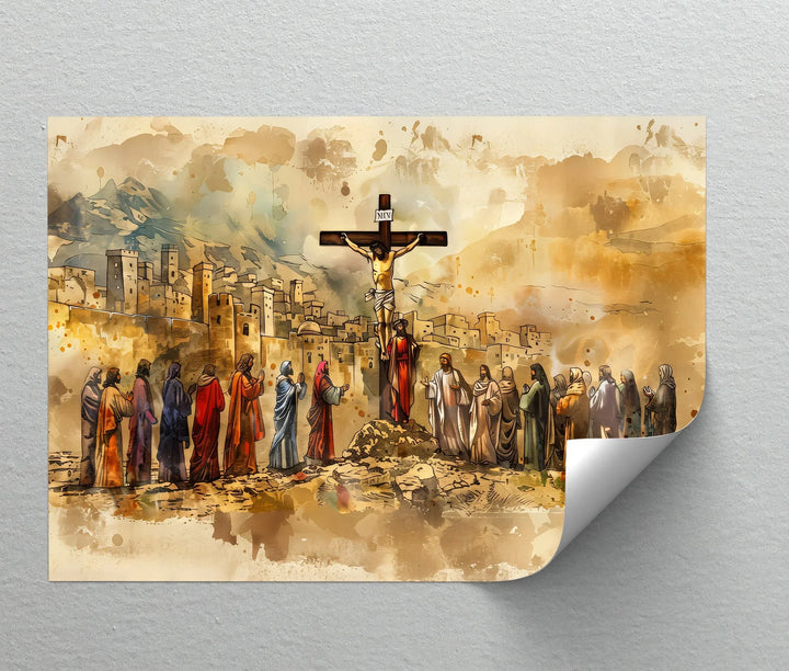 Jesus on the Cross with Disciples - Jesus Canvas Print