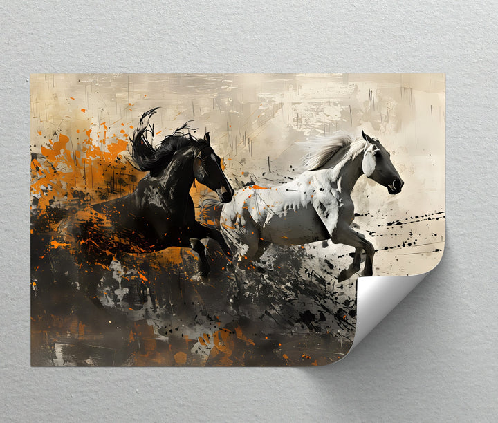 Black and White Horses in Abstract Motion - Horse Canvas Print