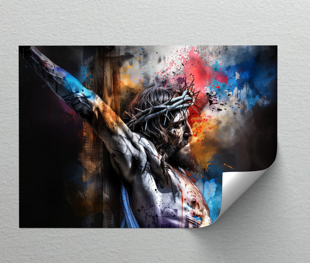 Jesus on the Cross with Crown of Thorns - Jesus Canvas Print