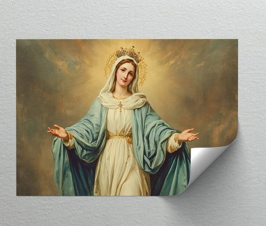 The darkest area reveals the rich shadows enhancing the depth of this premium canvas decor, showcasing Our Lady of Grace – Virgin Mary's religious canvas print.