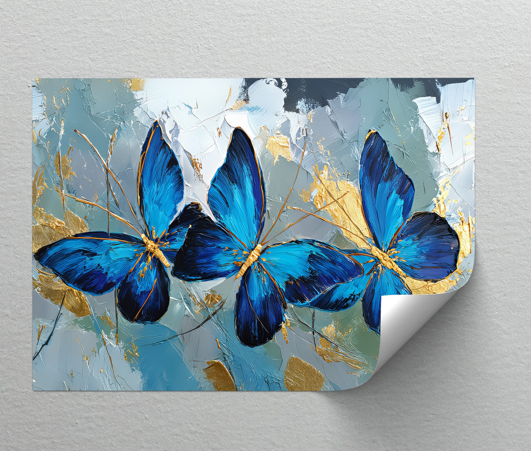 Trio of Radiance – Bold Blue Butterfly Canvas Print