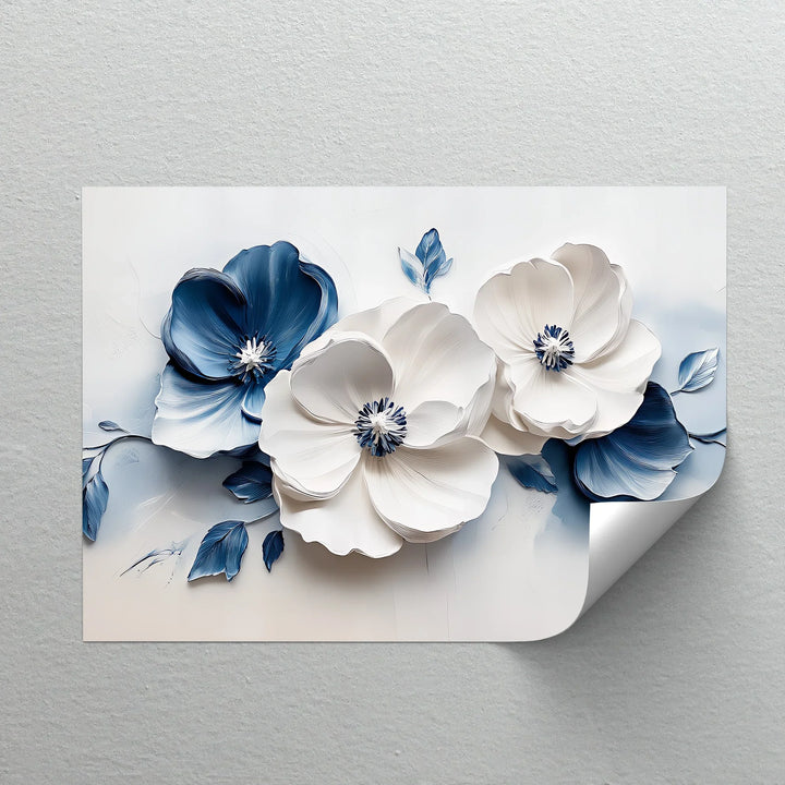 Blue Serenity Blooms – White and Navy Floral Canvas Wall Art - MyPhotoStation