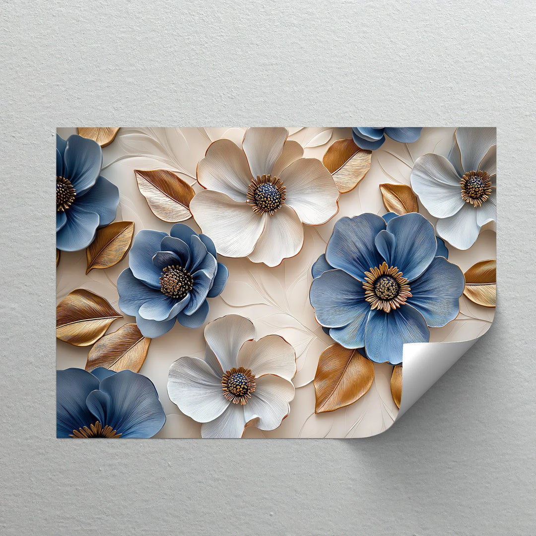 Blue and Gold Elegance – Sophisticated Floral Canvas Wall Art - MyPhotoStation
