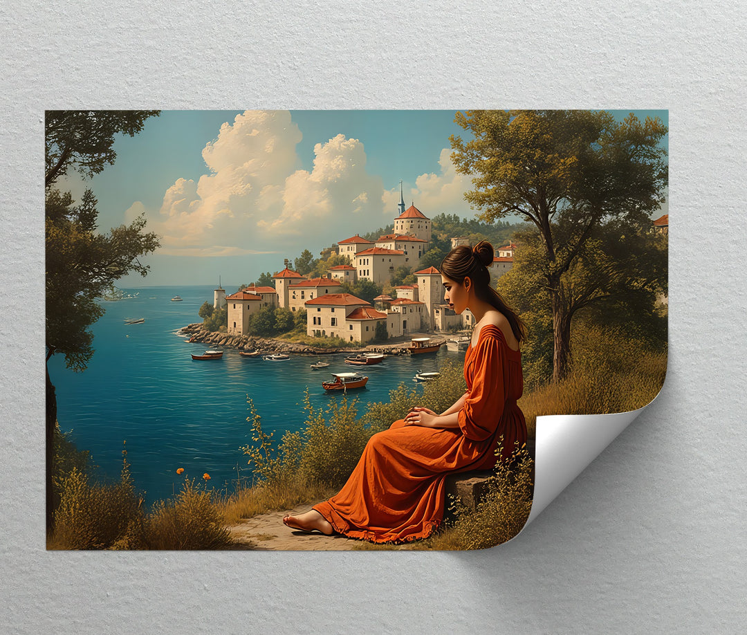 Mediterranean Muse – Seaside Village Canvas Wall Art | Large Canvas Art