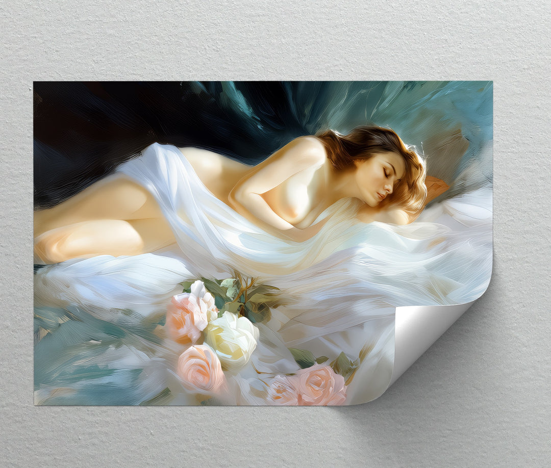 Petal Slumber – Framed Canvas Wall Art | Romantic Nude Canvas Print
