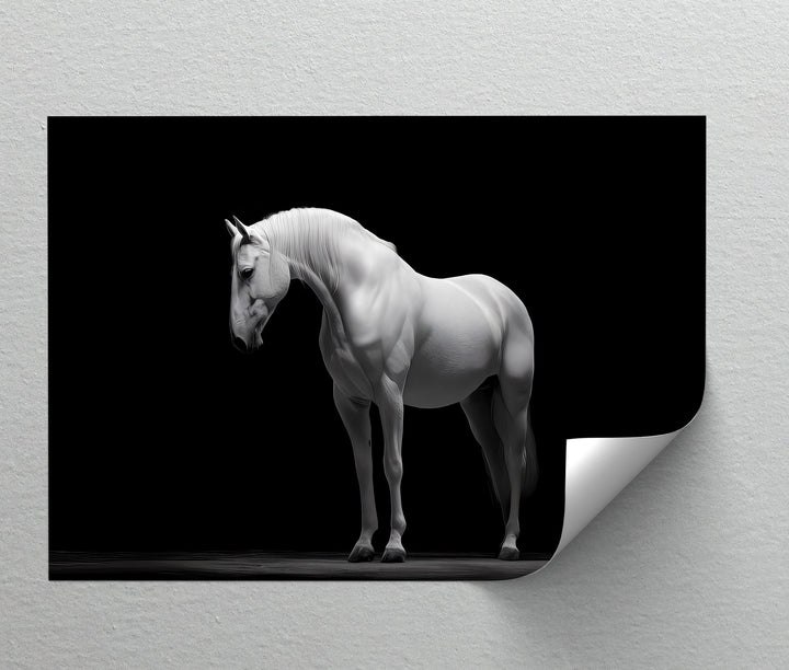 White Horse on Black Background Minimalist - Horse Canvas Print