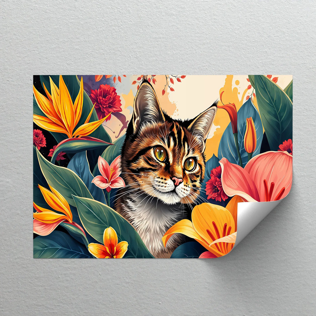 Tabby Cat Surrounded by Tropical Flowers - Cat Canvas Print - MyPhotoStation
