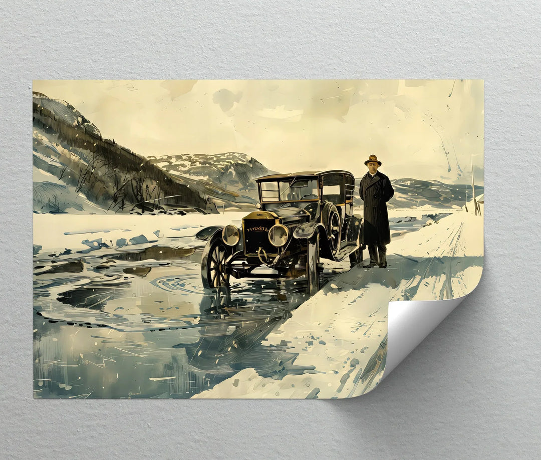 Vintage Car in Winter Mountains – Car Canvas Print