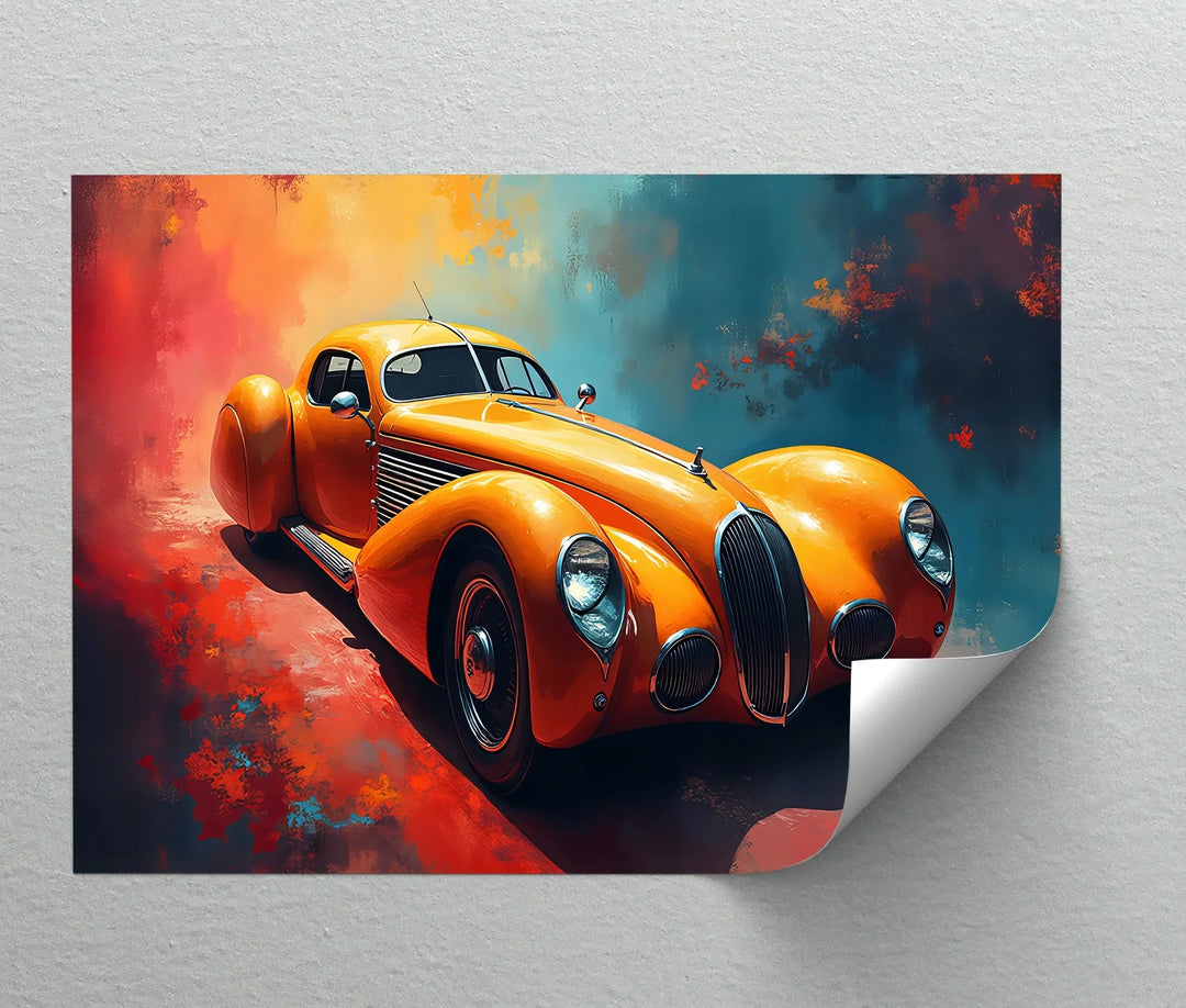 Vintage Orange Coupe on Bold Background - Car Canvas Print